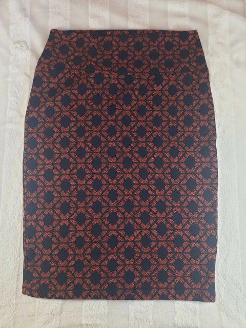 Lularoe Cassie Skirt Navy Blue Orange Diamond Argyle Geometric Print Small EUC