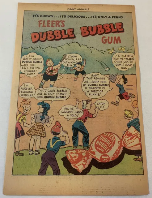 1946 Fleer DUBBLE BUBBLE cartoon ad ~ THE BASEBALL GAME