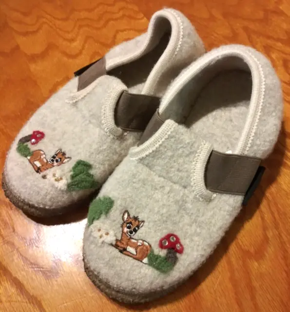 Giesswein Kids Wool Slippers Eur 35 (Us 3) Deer Tree Mushroom