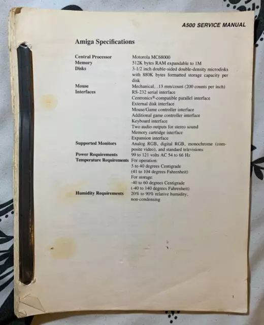 Commodore Amiga A500 Service Manual - Original