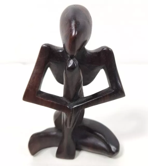 Vintage Abstract Wood Carving Figure Yoga Pose Carved Praying Sculpture 3" × 4"