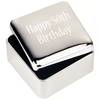 Silver JEWELLERY TRINKET BOX GIFT Happy 50th Birthday