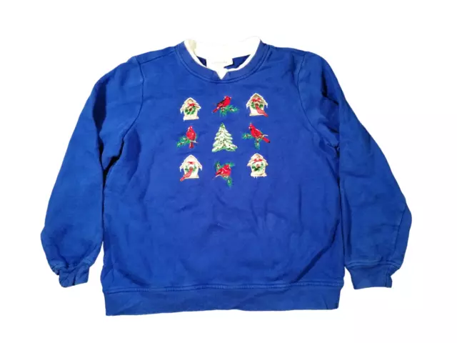 Breckenridge Navidad Jersey Mujer Mediano Pequeña Azul Sudadera Petirrojos Aves