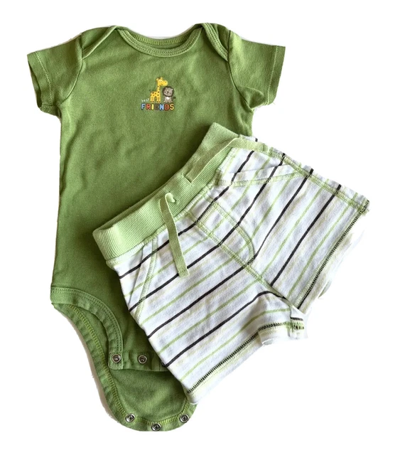 Baby Boy Vintage 2 Piece Set Shorts Bodysuit Green Carters Old Navy 6-12M Green