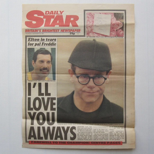 QUEEN FREDDIE MERCURY Funeral UK Newspaper Clipping Daily Star November