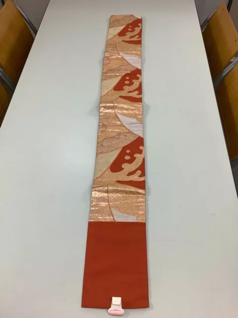 Japanese Vintage Kimono Han Obi SILK wave embroidery orange color 49.2x5.9inch