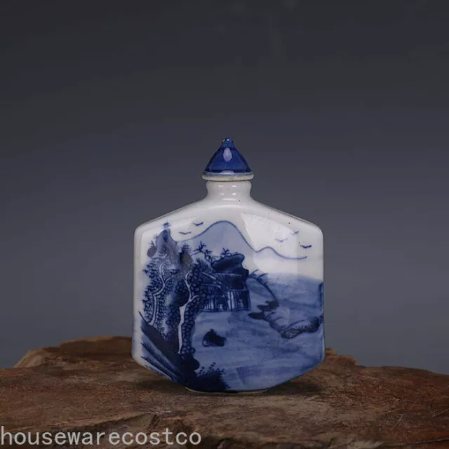 Chinese Blue White Porcelain Flat Snuff Bottle Imitation Antiquity Ornaments