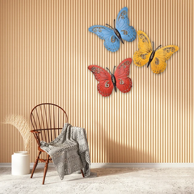 Juego de 3 piezas de estatuillas de mariposa hechas a mano pintadas a mano ornamentales realistas animales