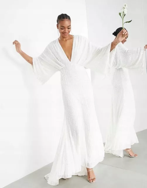 ASOS DESIGN Ciara sequin kimono sleeve wedding dress UK14 EU42