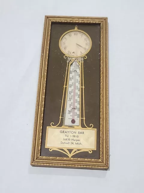 Vintage Grayton Bar Detroit Michigan Thermometer Advertising "Banjo Clock" Asis