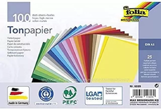 folia Coloured Paper Mix, 130 g/m Sheets Assorted in 25, Crafts and Creative Des