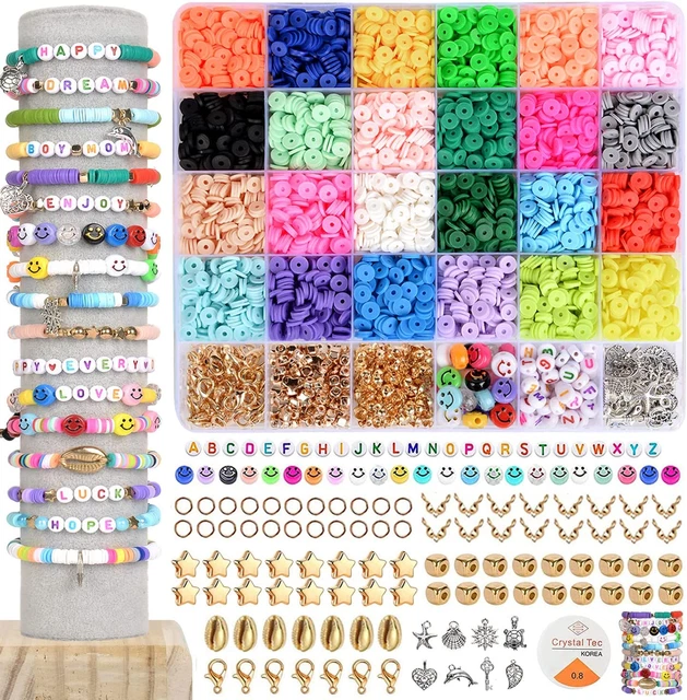 Dulzod 4800Pcs Clay Beads for Jewelry Making Bracelet Kit,Flat Round Polymer and