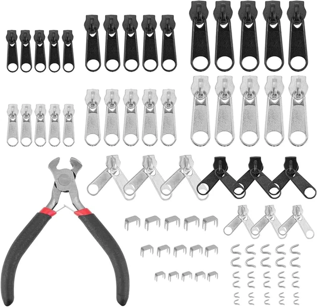 84 Pcs Zinc Alloy Zipper Replacement, Metal Pull Tabs Zip Fixer Parts with Zippe