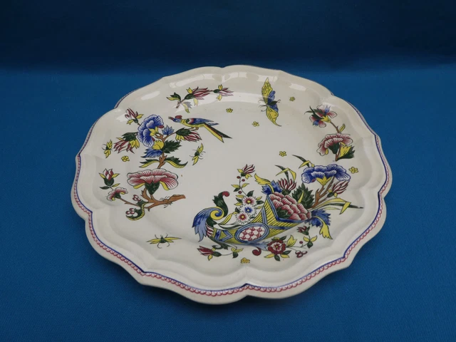 Plat de service rond vintage en faïence - Délicat décor floral