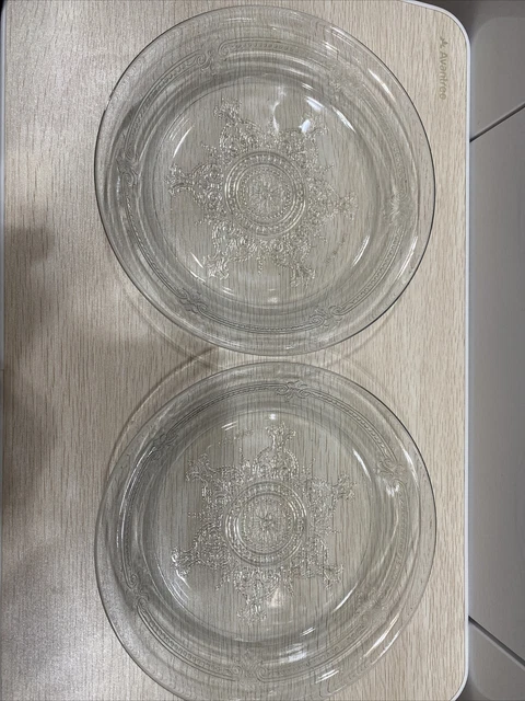 2 Plates VTG Anchor Hocking Fire King Clear Blue Sapphire Philbe Pattern 9 3/4"