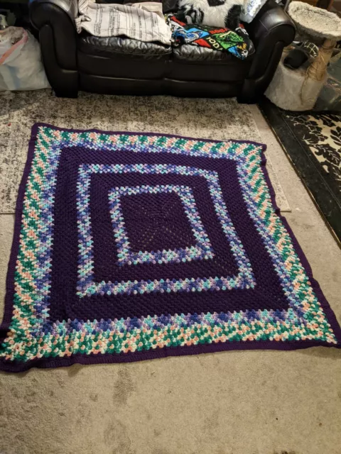 Hand made Purple Pink Blue Ombre Crochet Square Blanket, Afghan, Handmade 5 x 5