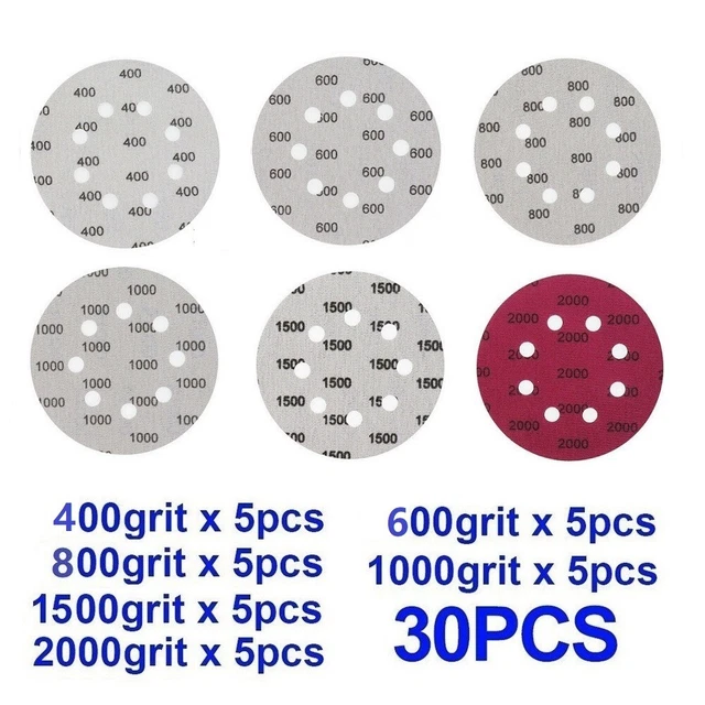 50 Pezzi Dischi Abrasivi 125mm - Grana 60/120/240/400/800 Per Levigatrice Orbitale, Con 8 Fori