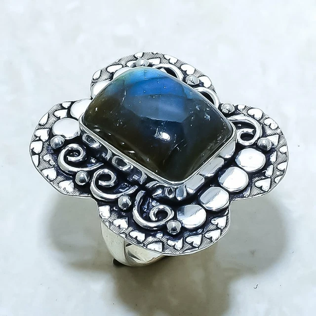 Labradjustableorite Gemstone Handmade Ethnic Silver Jewelry Ring Size 8 RRJR2797