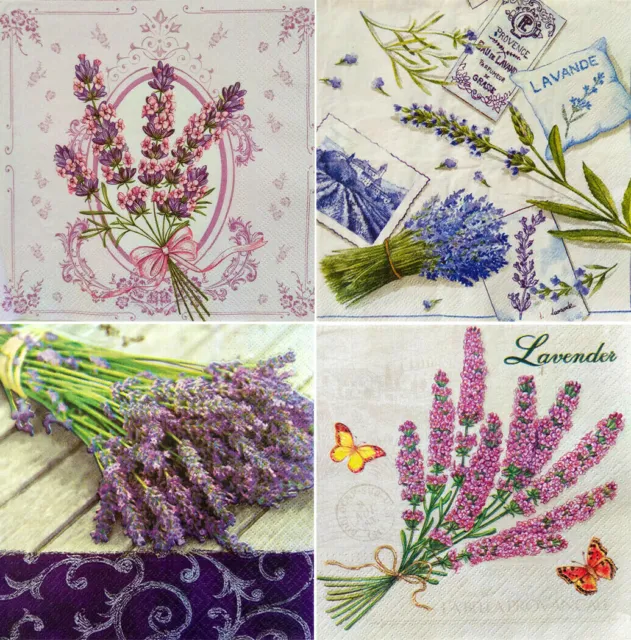 4X Set Paper Design Napkins Decoupage Craft Tissue Lavande Lavender Bunch Flavor