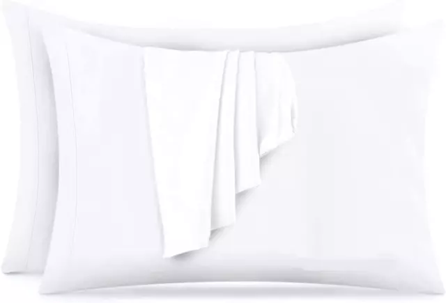 White Pillow Cases, 2-Pack Standard/Queen Size, Egyptian Quality Cotton Blend Lu