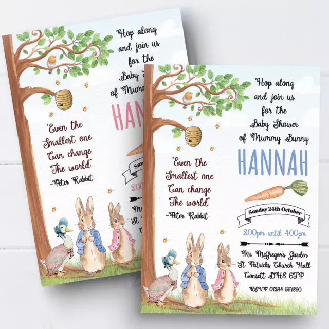 Personalised Peter Rabbit Baby Shower Invites Floral Baby Shower