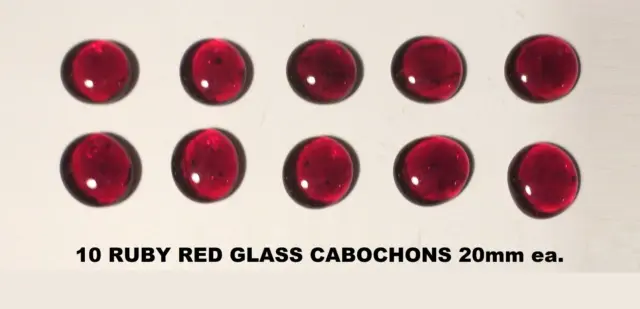 LOT of 10 RED GLASS 20mm DOME TILE CABOCHON HALF ROUND FLAT BACK, JEWELRY CRAFTS