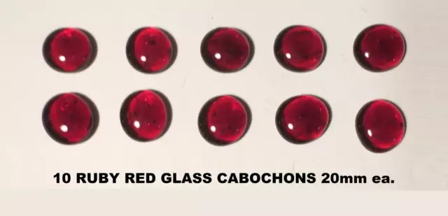 LOT of 10 RED GLASS 20mm DOME TILE CABOCHON HALF ROUND FLAT BACK, JEWELRY CRAFTS