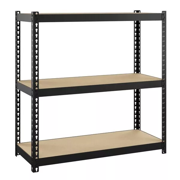 30" x 12" x 30" Black Three-Shelf Boltless Shelving Unit with Particleboard Deck