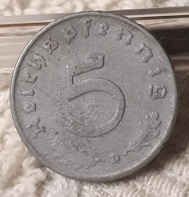 Vintage 1940 D , WW2 German 5 Reichspfennig , WWII Era Circulated With Flaws ☆☆