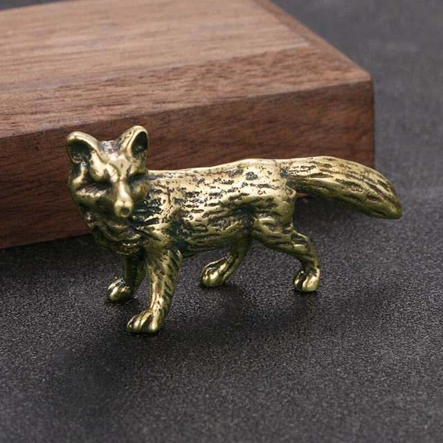 Solid Brass Fox Figurine Fox Statue House Ornament Animal Figurines-decor