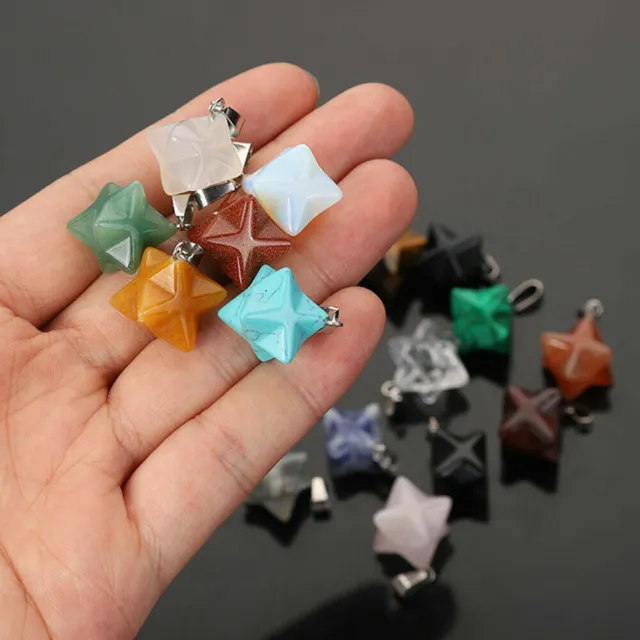 Natural 3D Star Shaped Hexagram Crystal Gem Stone Pendant Jewellery Pendulum