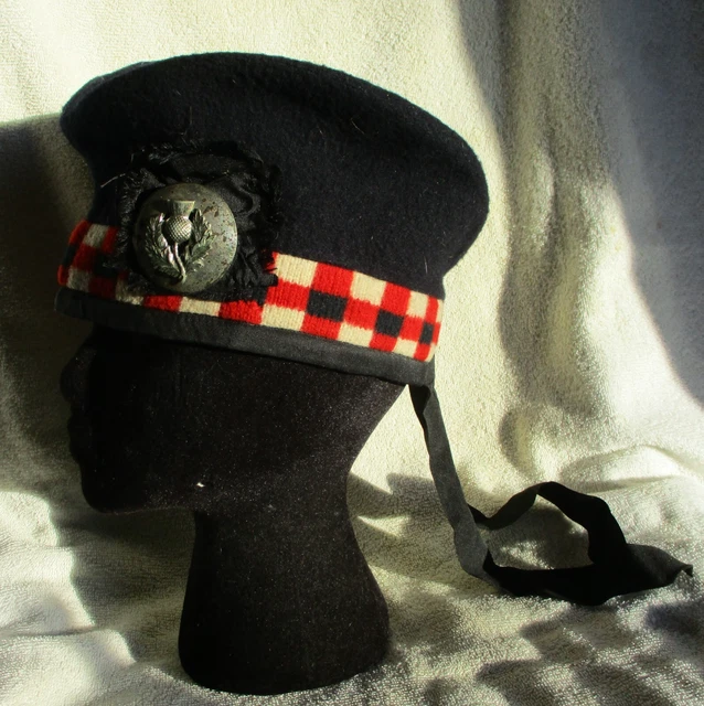 vintage scottish glengarry beret piper hat made in scotland with thistle badge