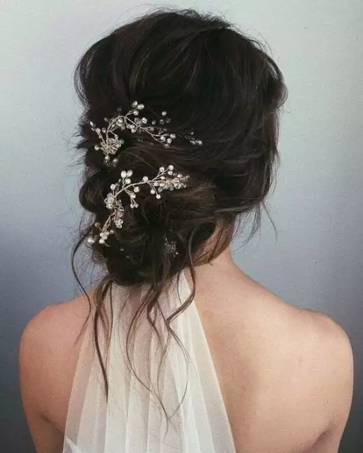 Women Crystal Pearl Headband Bridal Vine Headpiece Hair Wedding Headdress Chain 2