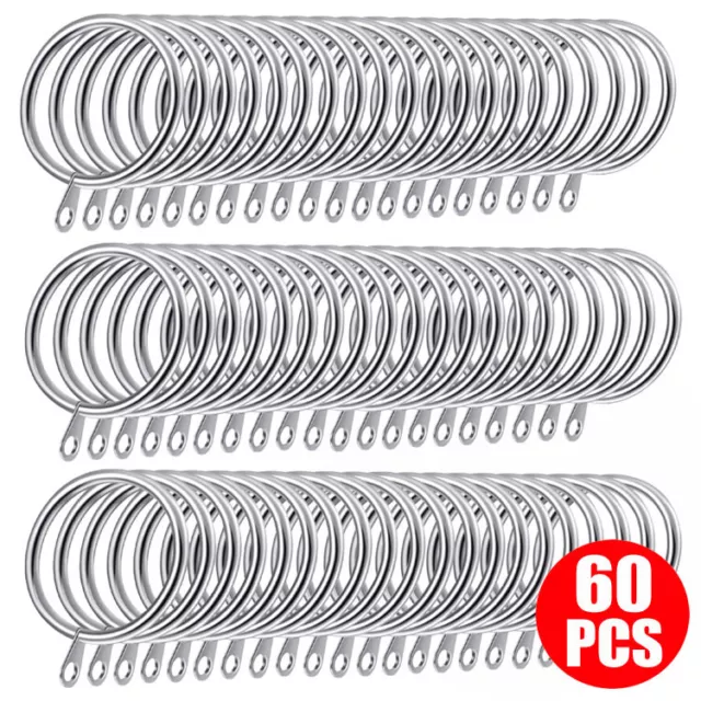 60 Pcs Metal Curtain Rings Hanging Hooks for Curtains Rods Pole Voile Heavy duty