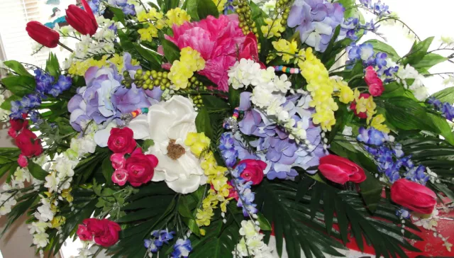 Rainbow Color All Cancers Memorial Spray Silk Cemetery Grave Pillow Saddle Frame