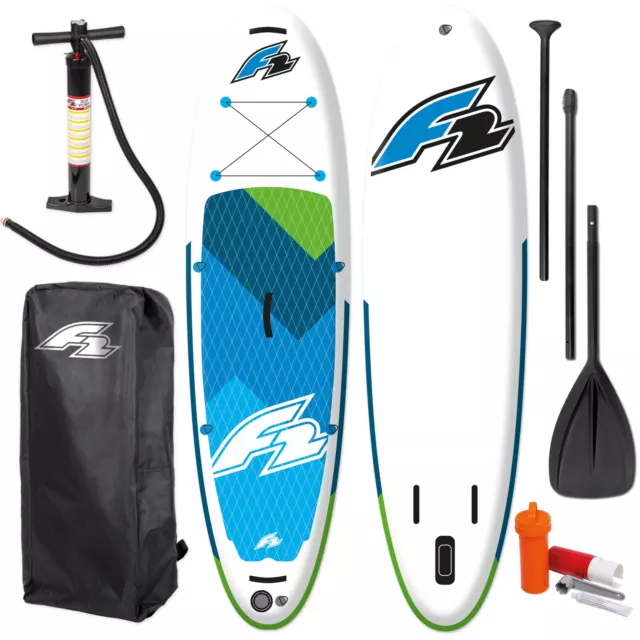 F2 Sup Basique Vert 11,5 " 2022 Stand Up Paddle Planche & Pagaie + Sac + Pompe