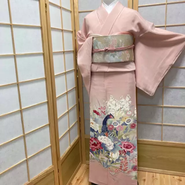 8909# kimono japonés Vintage Pure Silk Robe Kimono tradicional solo se...