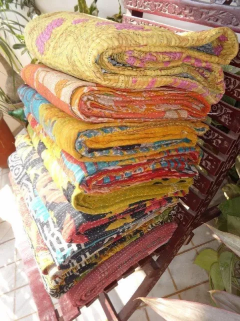 Indian Handmade Vintage Old Sari Kantha Quilt Wholesale Lot Blanket Throw 10 pcs