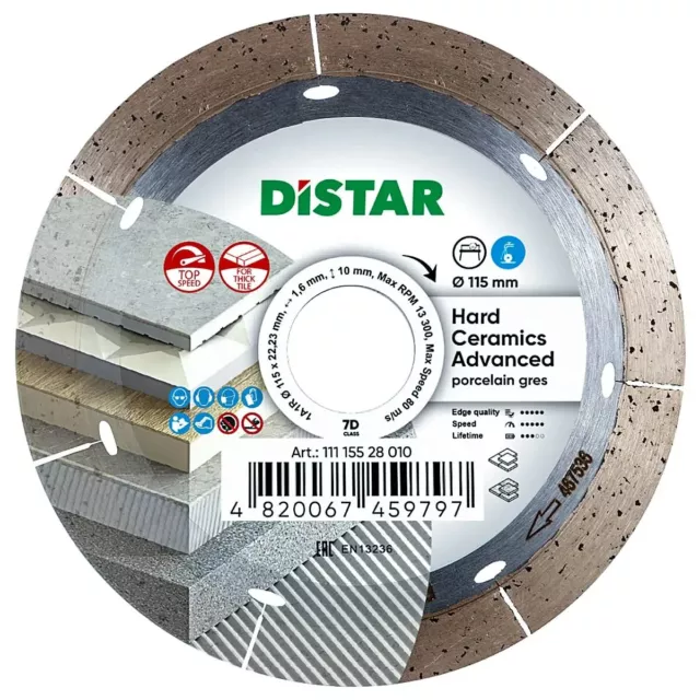 Disco de Diamante para Ceramica Distar Hard Ceramic Advanced para Azulejos 115mm