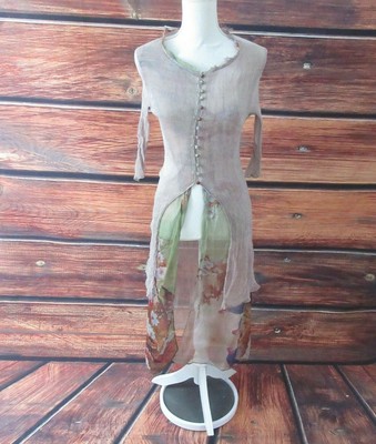 vicky and luca silk top Women's Large layered Sheer Floral Button Up Stretch L