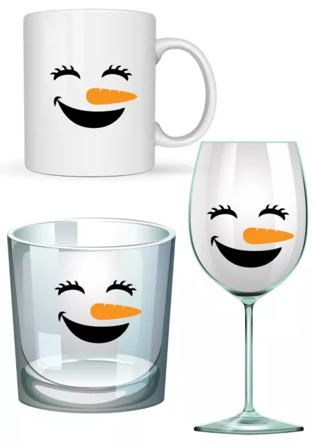 10 Snowmen Faces Vinyl Decal Stickers Wine Glass, Mugs, Cup Mirrors,Car Windows,