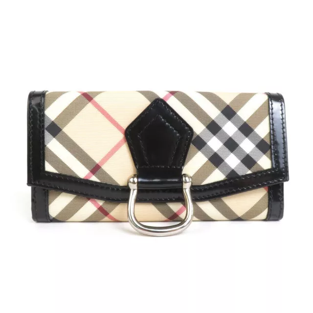 Auth BURBERRY Nova Check Bifold Long Wallet Noir/Beige PVC/Cuir verni a0250