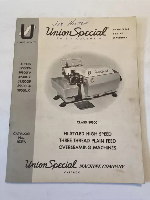Catálogo de máquinas de coser especiales Union clase 39500 máquinas de supervisión manual