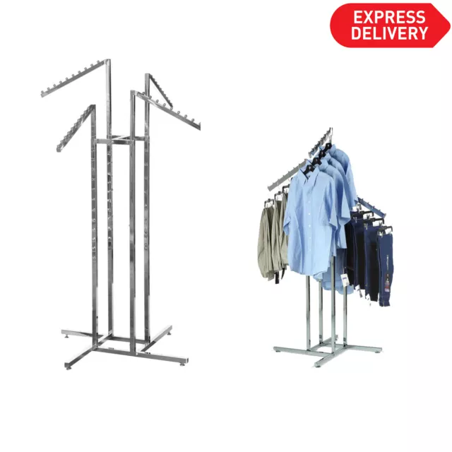 Heavy Duty 4 Way Slope Clothes Rail Shop Display Garment Rack Floor Stand