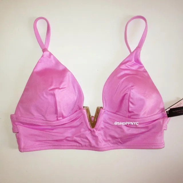 Victoria's Secret Swim V-Hardware Bikini Top MEDIUM LARGE Pink Lilac Gold V