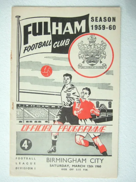 Fulham v Birmingham City 12.3.1960 football programme