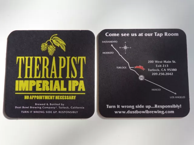 Beer Brewery Coaster ~*~ DUST BOWL Brewing Therapist Imperial IPA ~ Turlock, CA