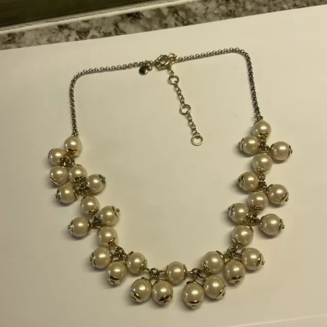 Signed J. Crew Gold Tone Pearl Bead Costume Necklace Beaded