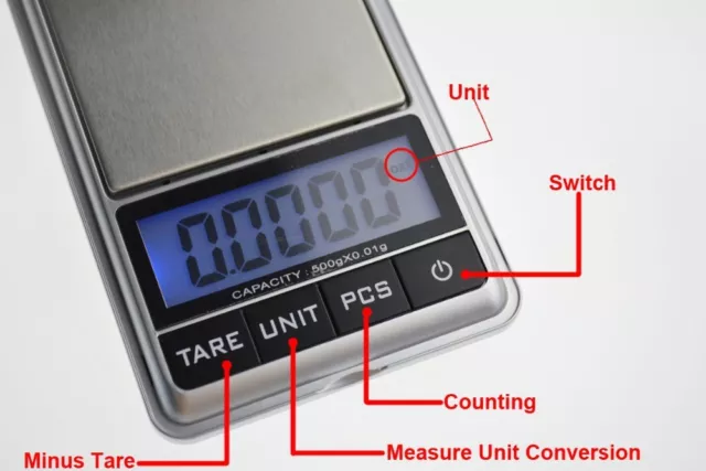 High precision Digital Pocket Scale for Jewelry weigh scale 500G/0.01G Pouch inc 3