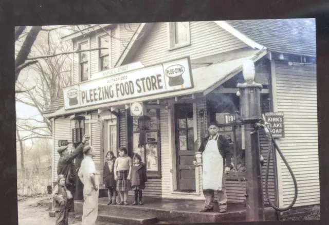 Real Photo Covington Indiana Pleezing Food Store Gas Station Postcard Copy